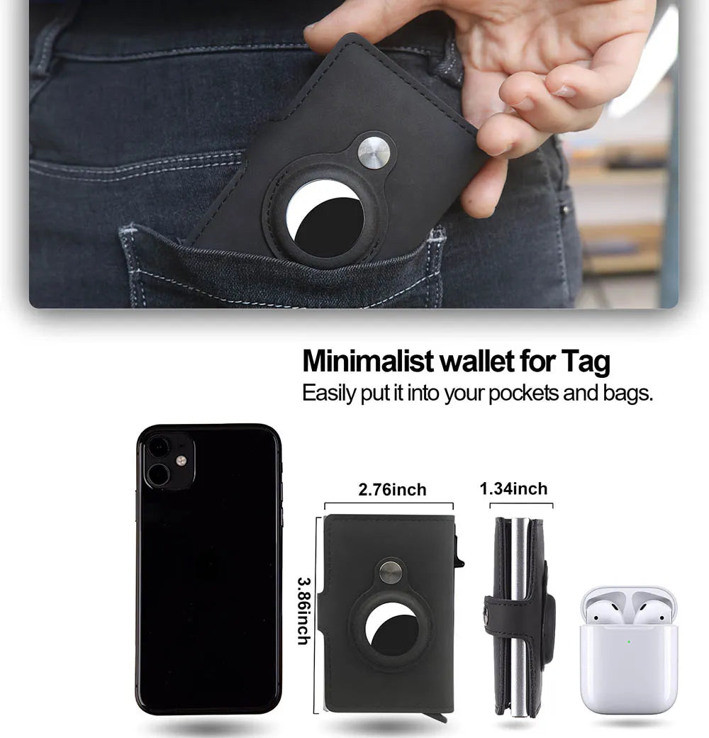 Slim Minimalist RFID Smart Wallet with Airtag, compatible with all phone brands